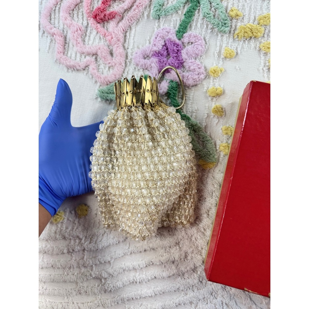 Vintage Sophisticate Beaded Evening Bag Gold Accordion Gate Top Pouch 599-720 - Picture 2 of 9